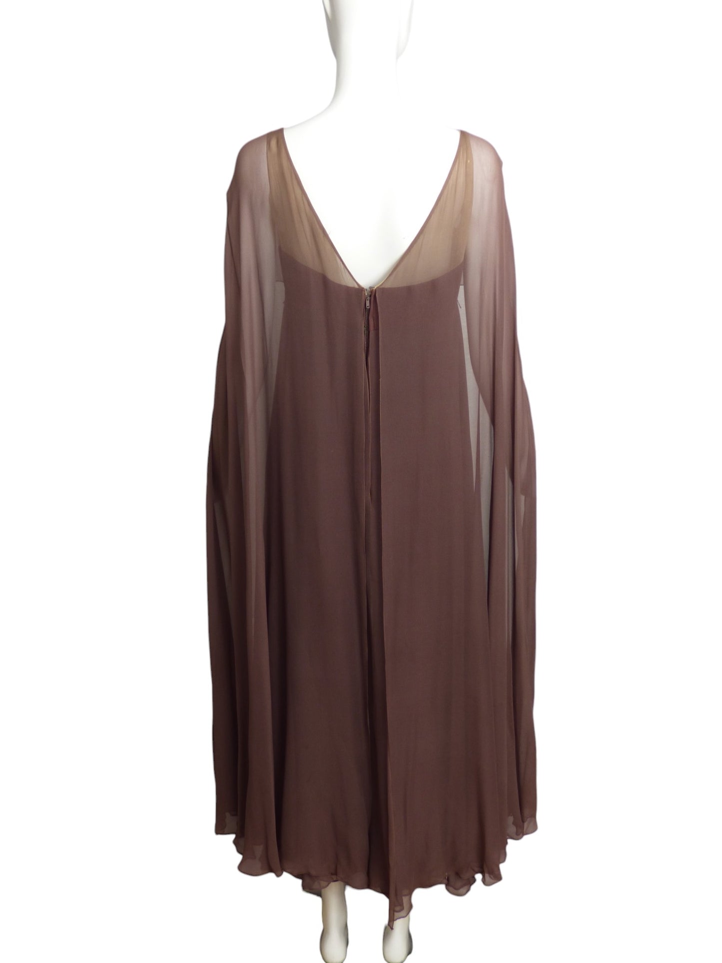 MALCOLM STARR- 1960s Brown Chiffon Evening Gown, Size 4