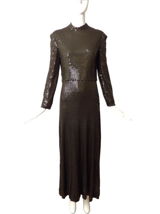 1960s Black Sequin Evening Gown, Size 6