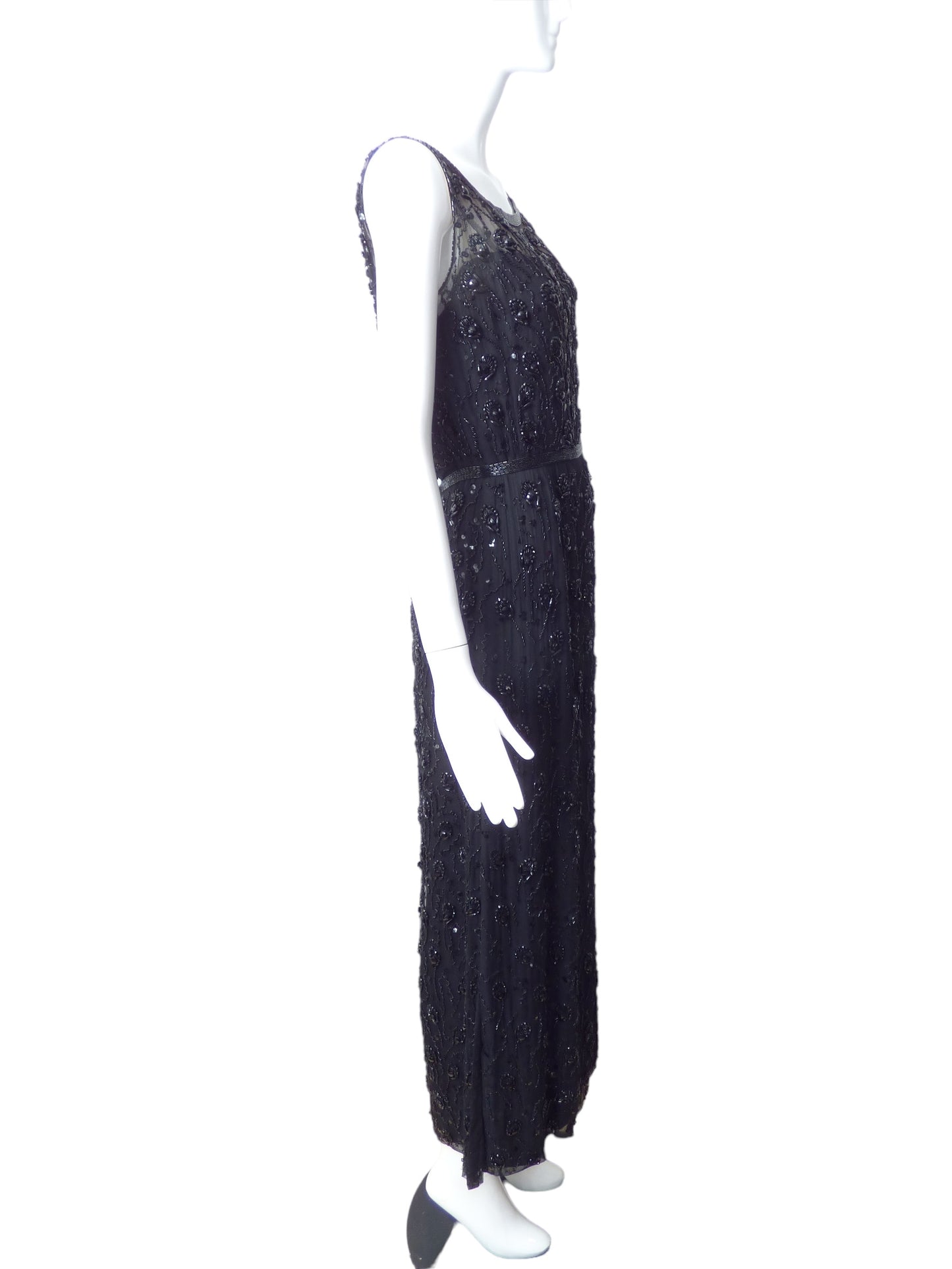 1960s Black Beaded Evening Gown, Size 8