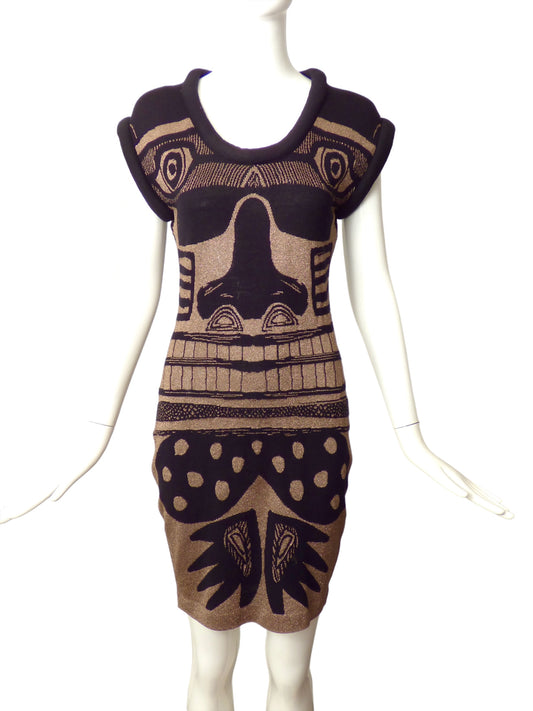 JC DE CASTELBAJAC- NWT 2012 Totem Print Knit Dress, Size 6