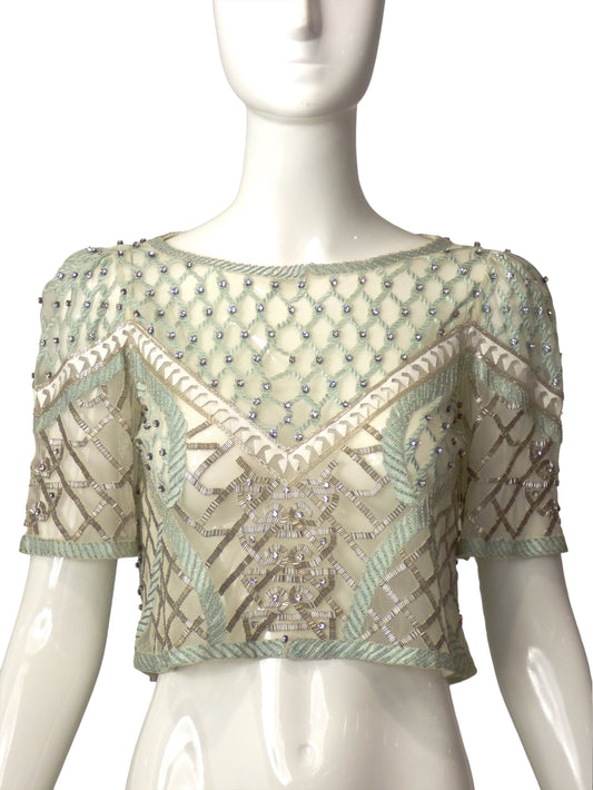 TEMPERLEY- NWT Beaded Tulle Crop Top, Size 4