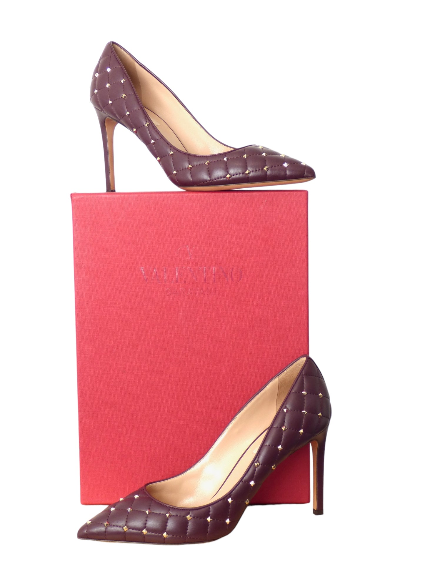 VALENTINO-NIB Quilted Rock Stud Leather Pumps, Size-39