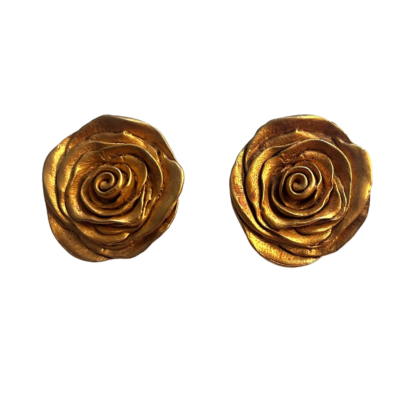 KATE HINES-1980s Gold Tone Flower Earrings