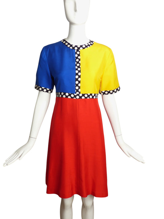 ANNE CUMMINS- 1980s Silk Mondrian Dress, Size 6