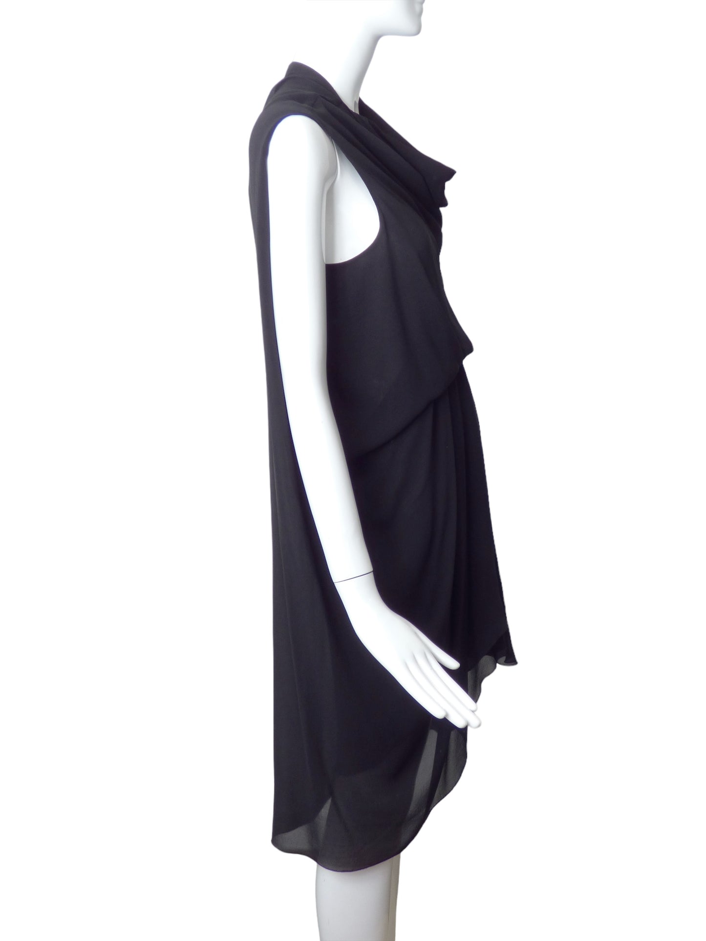 RICK OWENS 2012 Black Crepe Draped Dress, Size 6