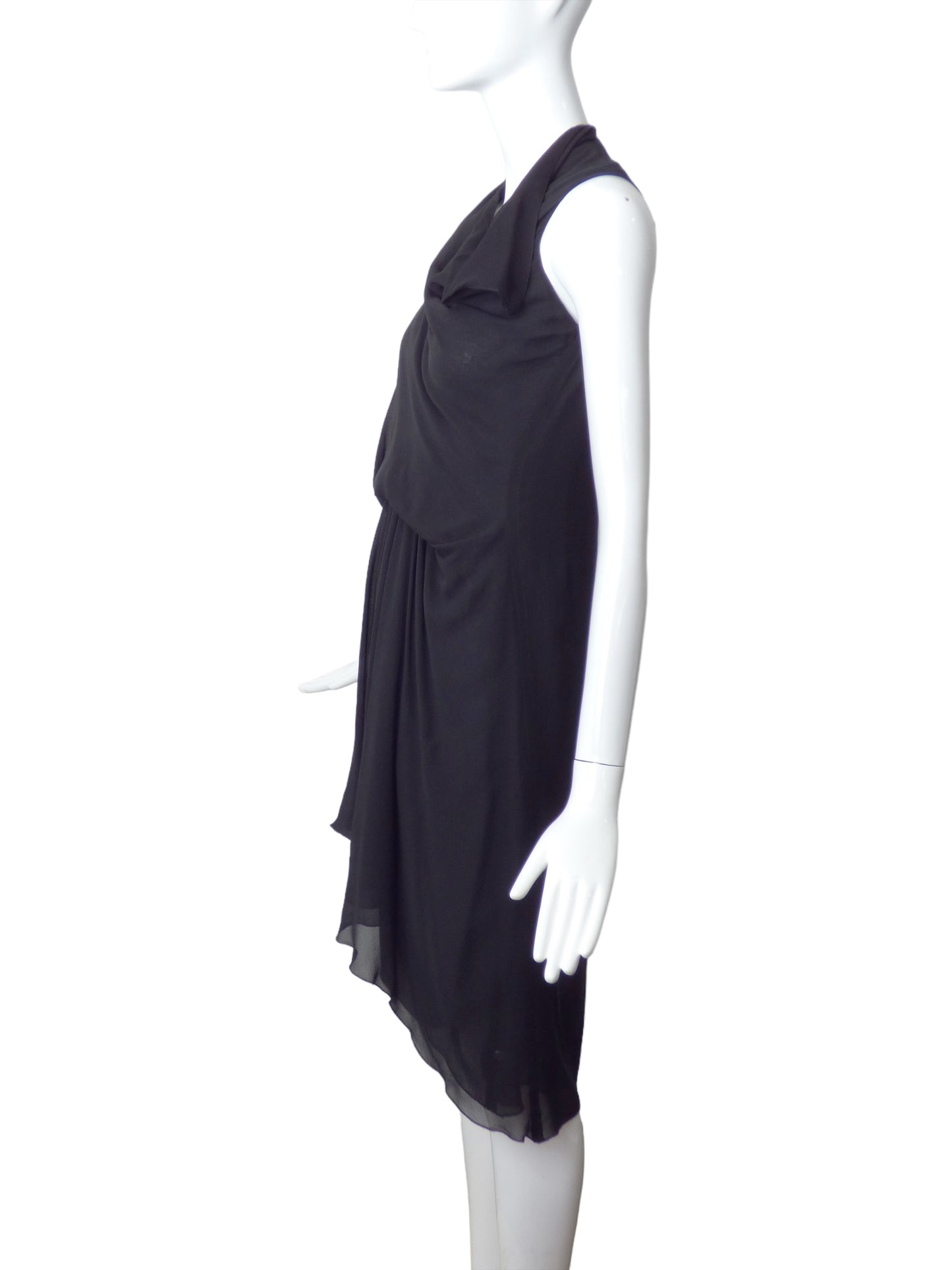 RICK OWENS 2012 Black Crepe Draped Dress, Size 6