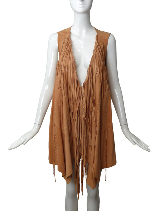 ROBERTO CAVALLI- Suede Fringe Vest, Size 8