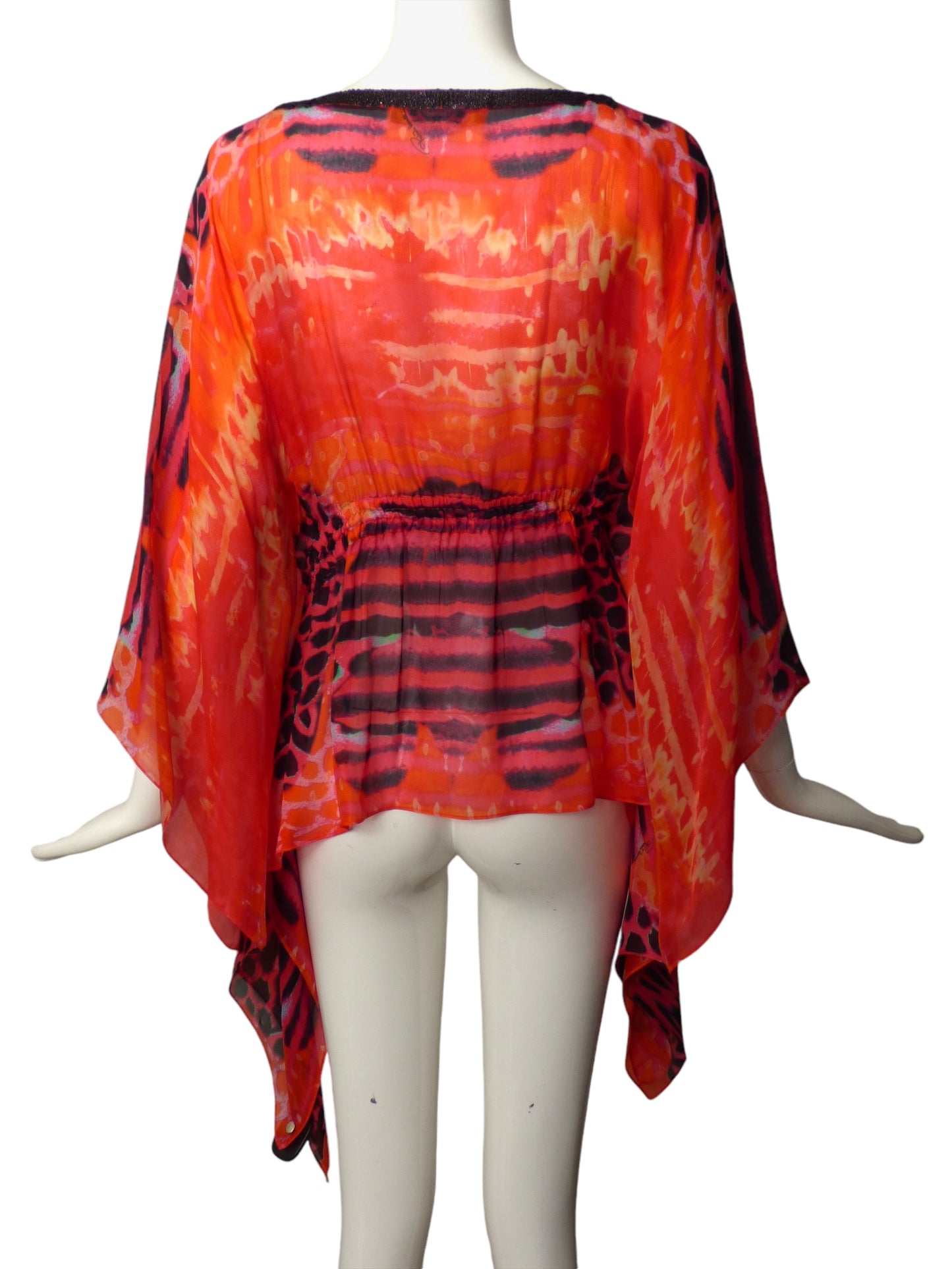 ROBERTO CAVALLI- Silk Print Caftan Blouse, Size 12