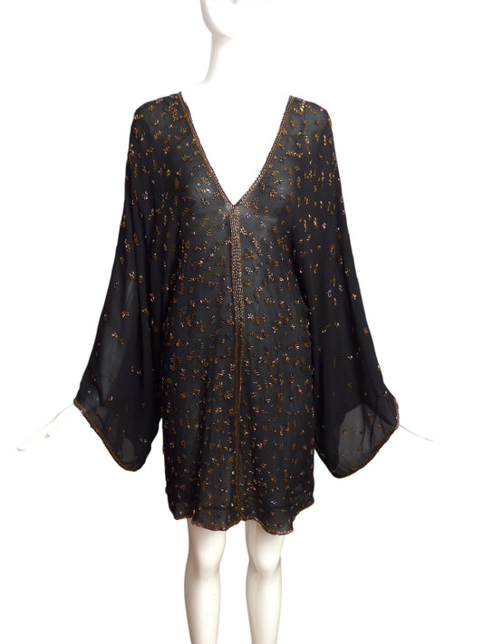 HALSTON- AS IS 1970s Beaded Chiffon Caftan, Size 6