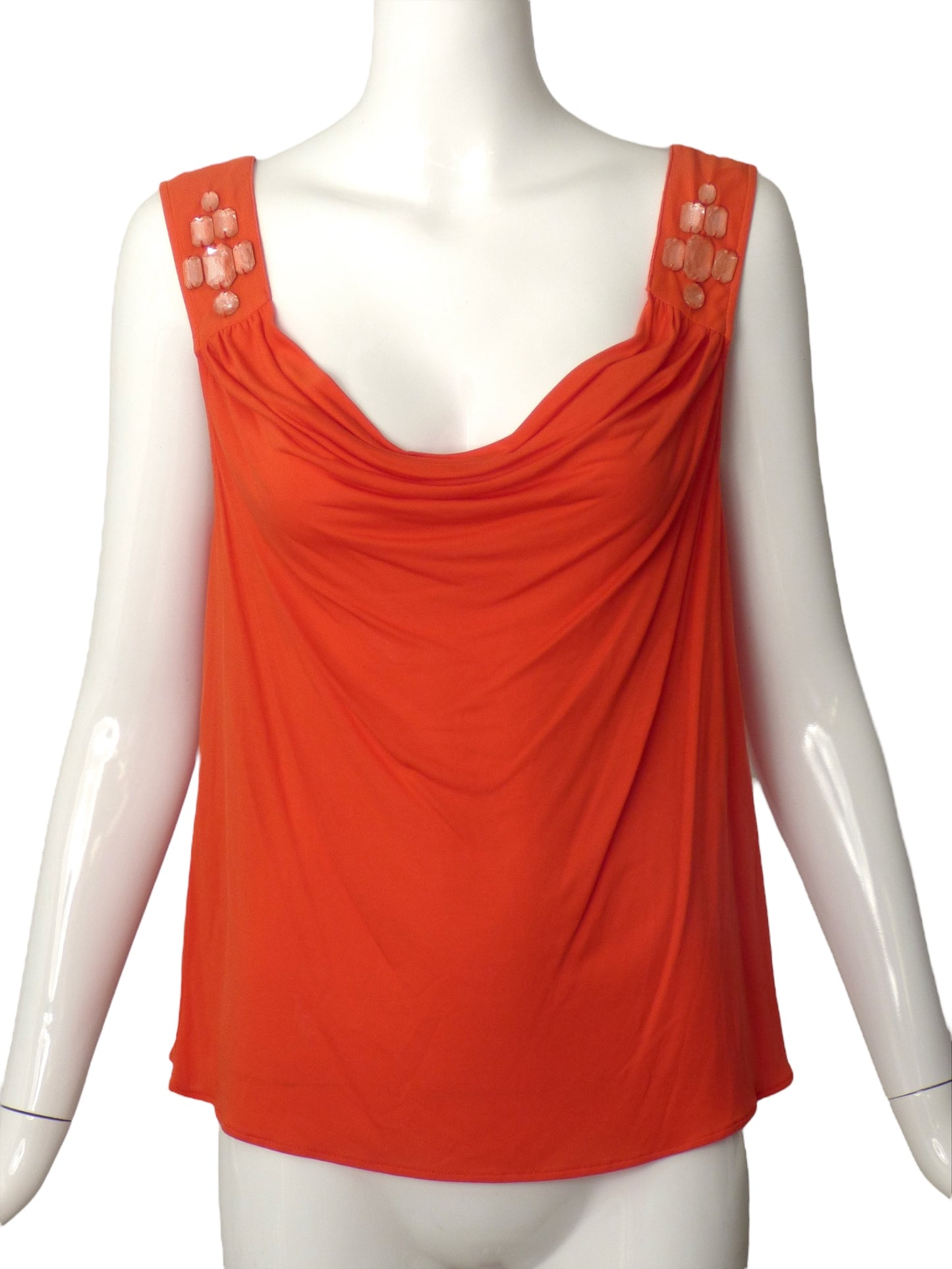 CHRISTIAN DIOR- Orange Beaded Jersey Knit Tank Top, Size 8