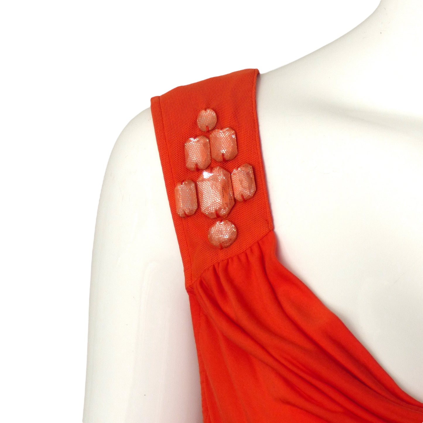 CHRISTIAN DIOR- Orange Beaded Jersey Knit Tank Top, Size 8