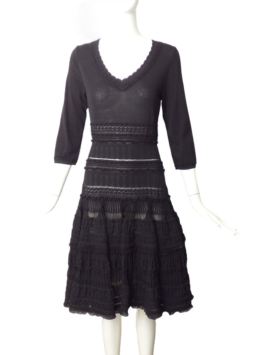 ALAIA- Black Knit Textured Dress, Size 8