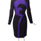 VERSACE- 2011 Black & Purple Fabric Block Dress, Size 10