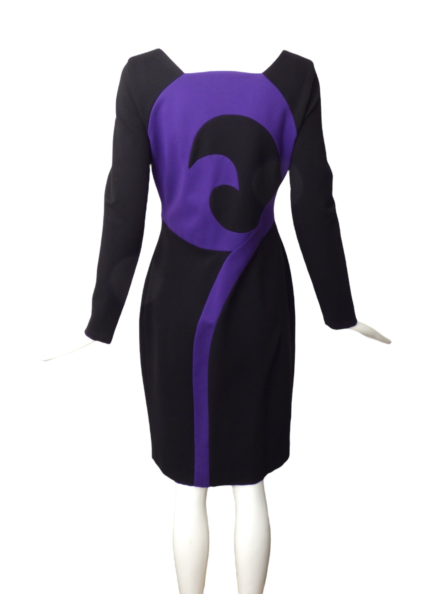 VERSACE- 2011 Black & Purple Fabric Block Dress, Size 10