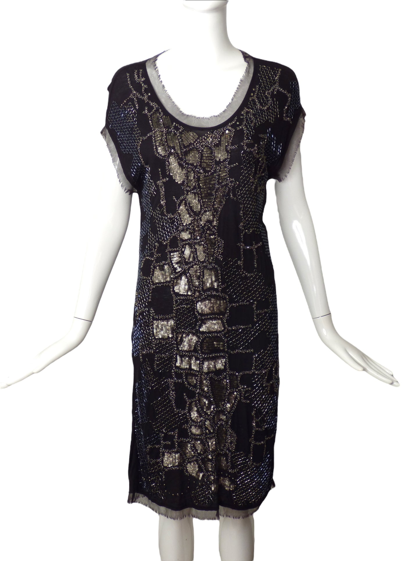 ROBERTO CAVALLI- Beaded Jersey T-Shirt Dress, Size 10