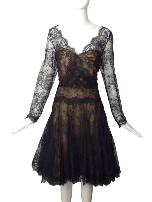 OSCAR DE LA RENTA- 2012 Black Lace Cocktail Dress, Size 14