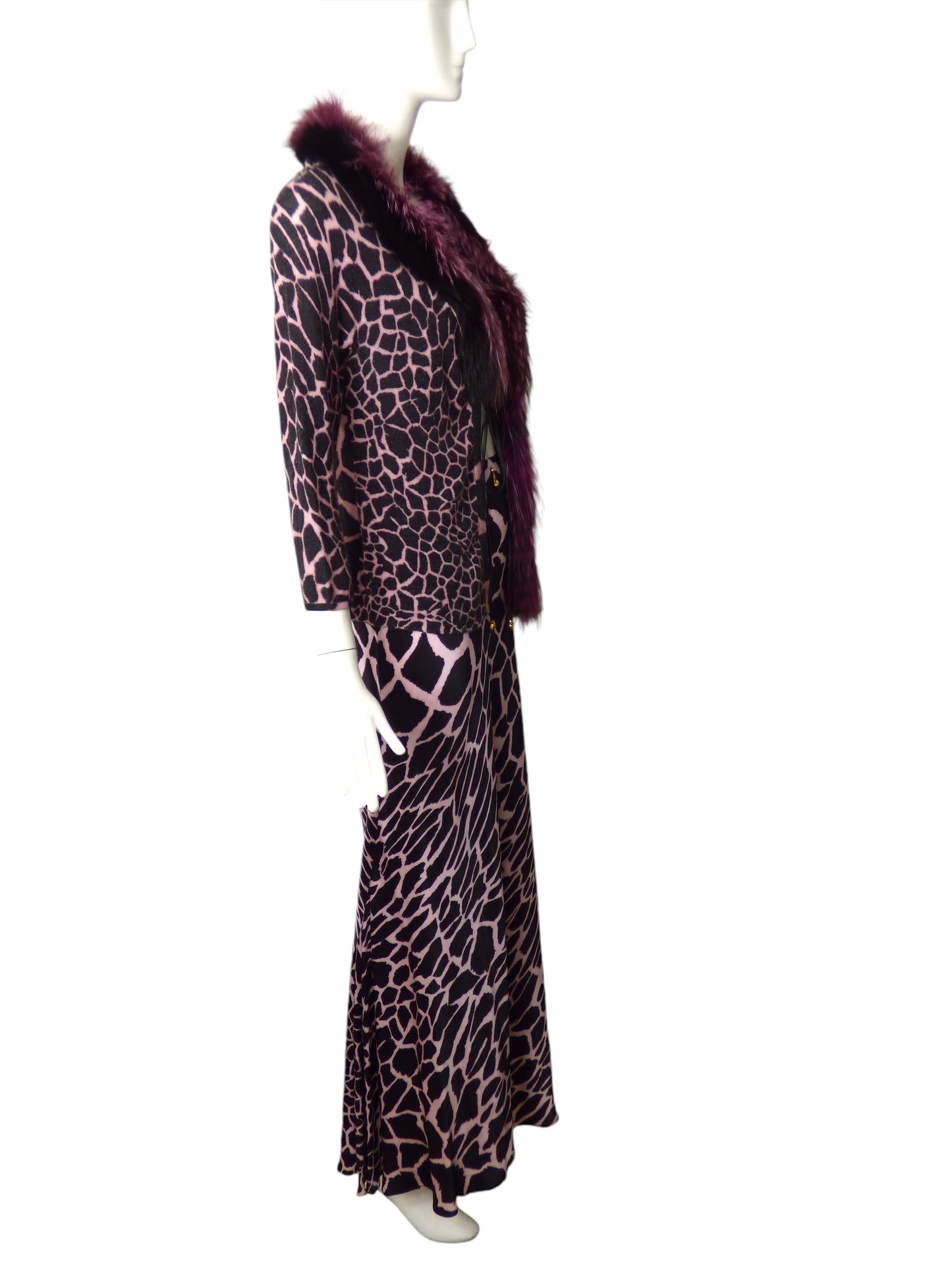 ROBERTO CAVALLI- 2pc Animal Print Fur Trimmed Ensemble, Size 8