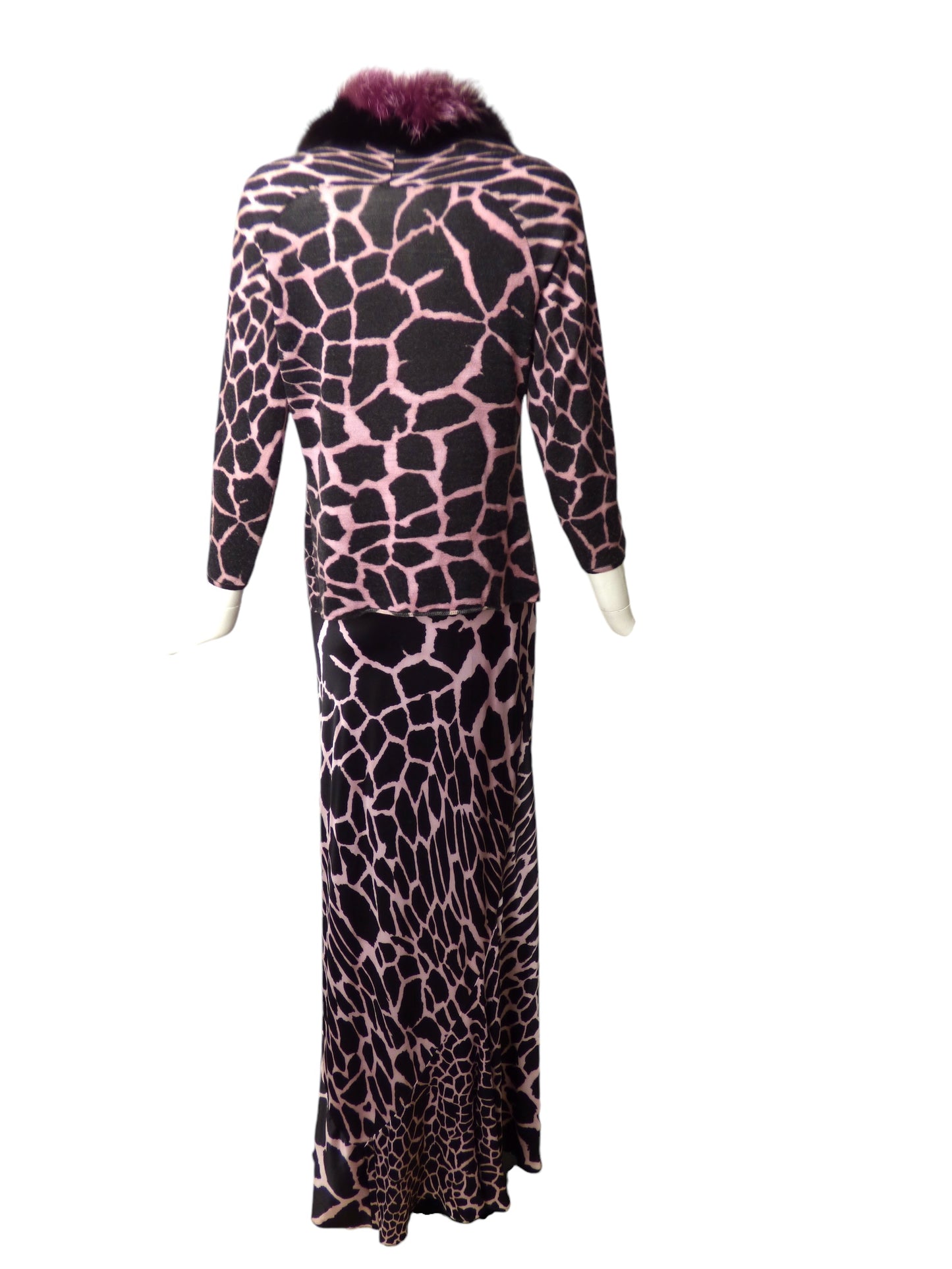 ROBERTO CAVALLI- 2pc Animal Print Fur Trimmed Ensemble, Size 8