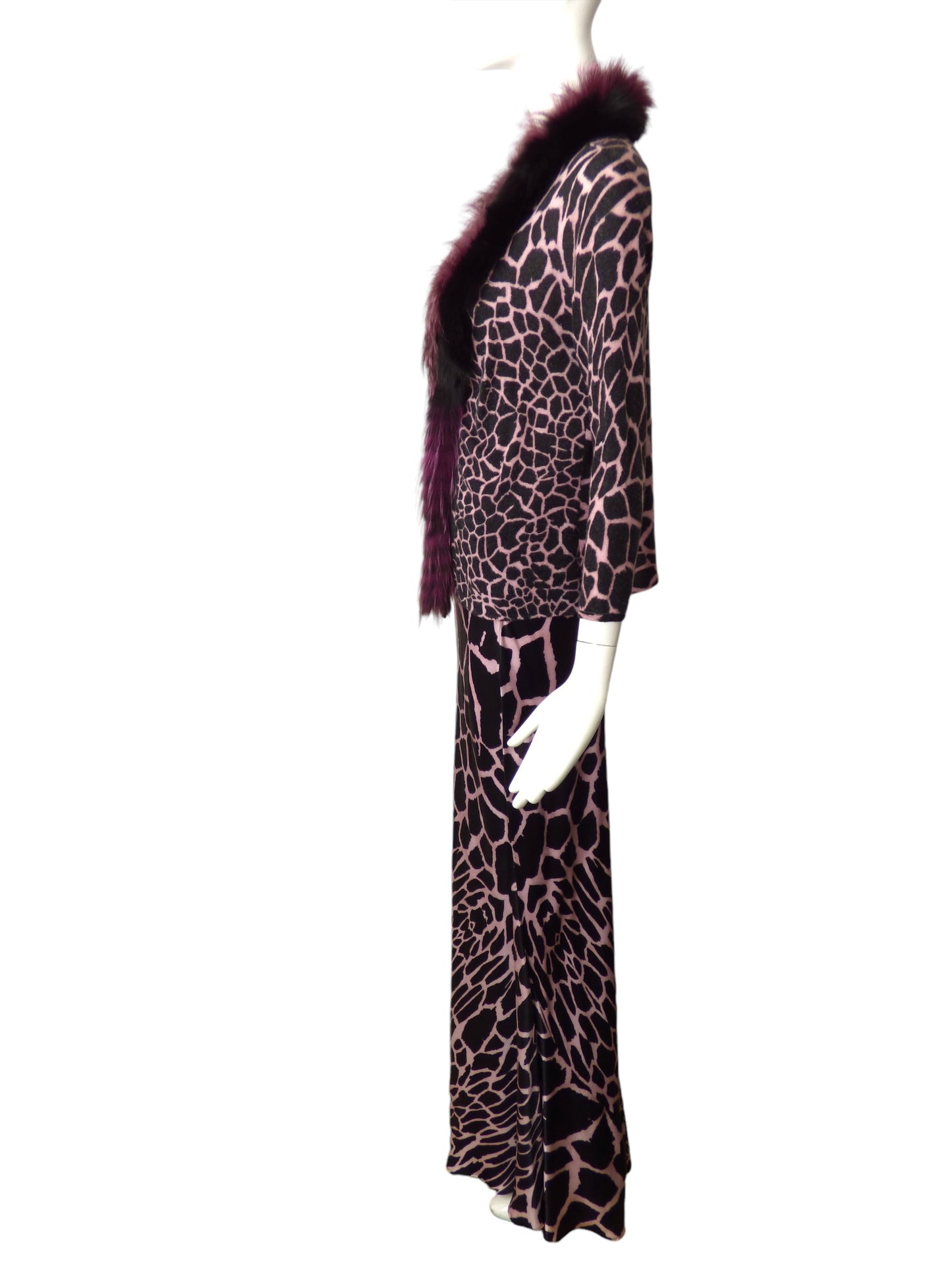 ROBERTO CAVALLI- 2pc Animal Print Fur Trimmed Ensemble, Size 8