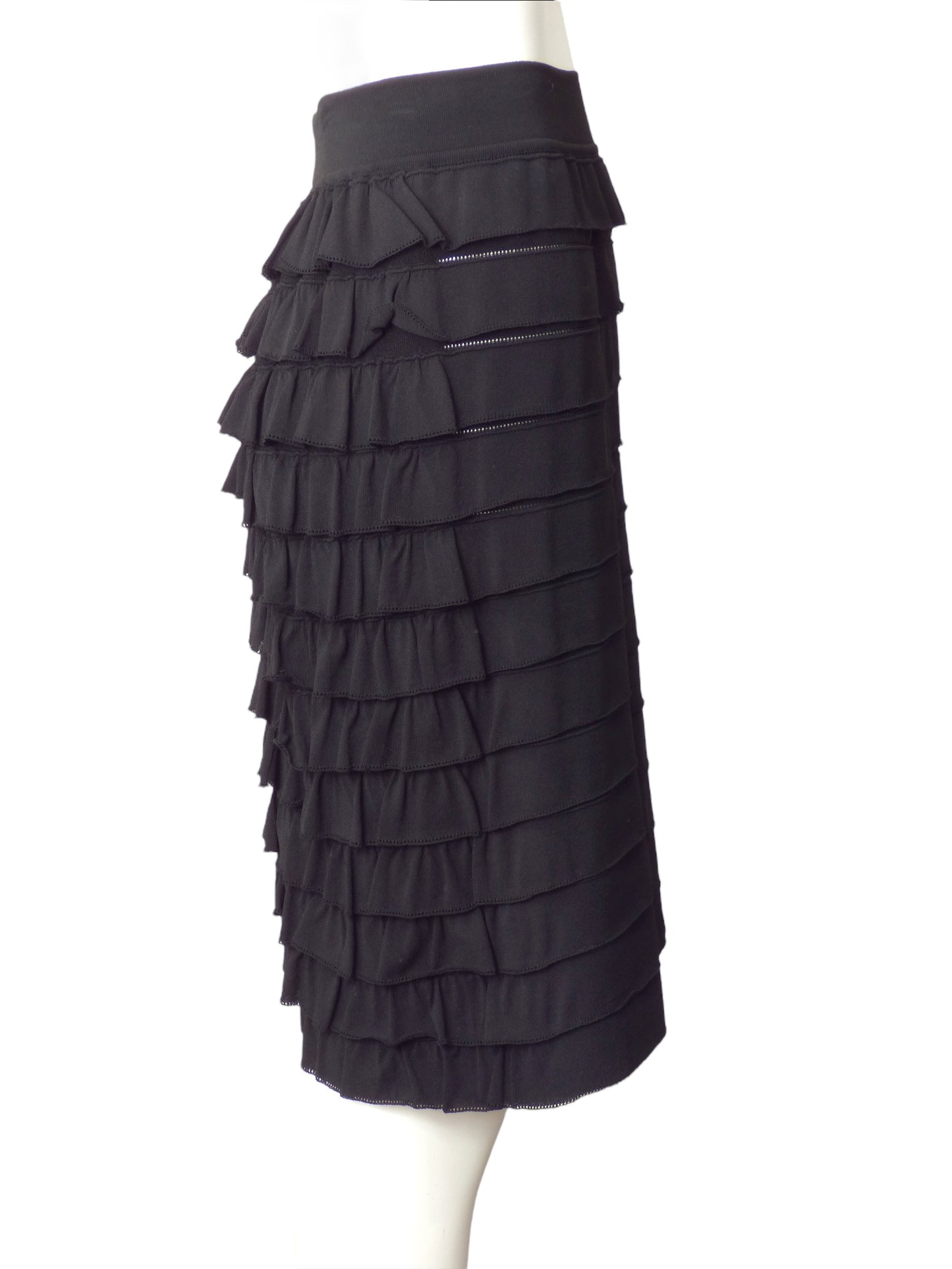 ALAIA- Black Knit Ruffle Skirt, Size 8