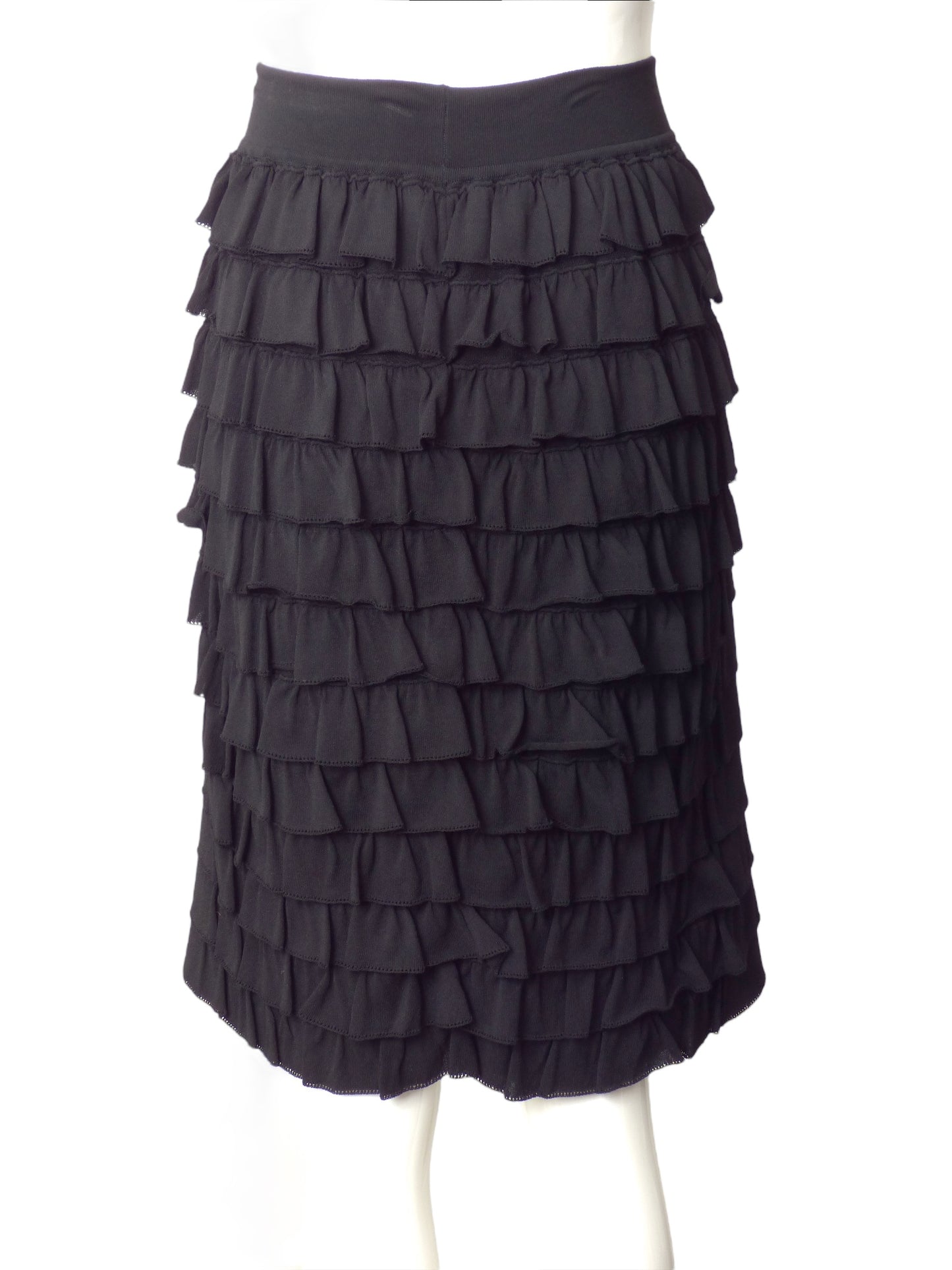 ALAIA- Black Knit Ruffle Skirt, Size 8