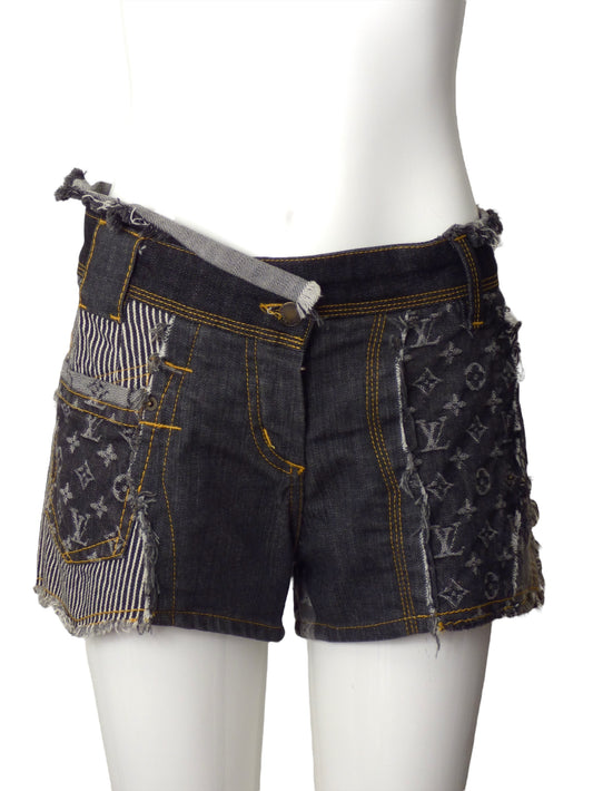 LOUIS VUITTON- 2007 Logo Print Denim Short Shorts, Size 12