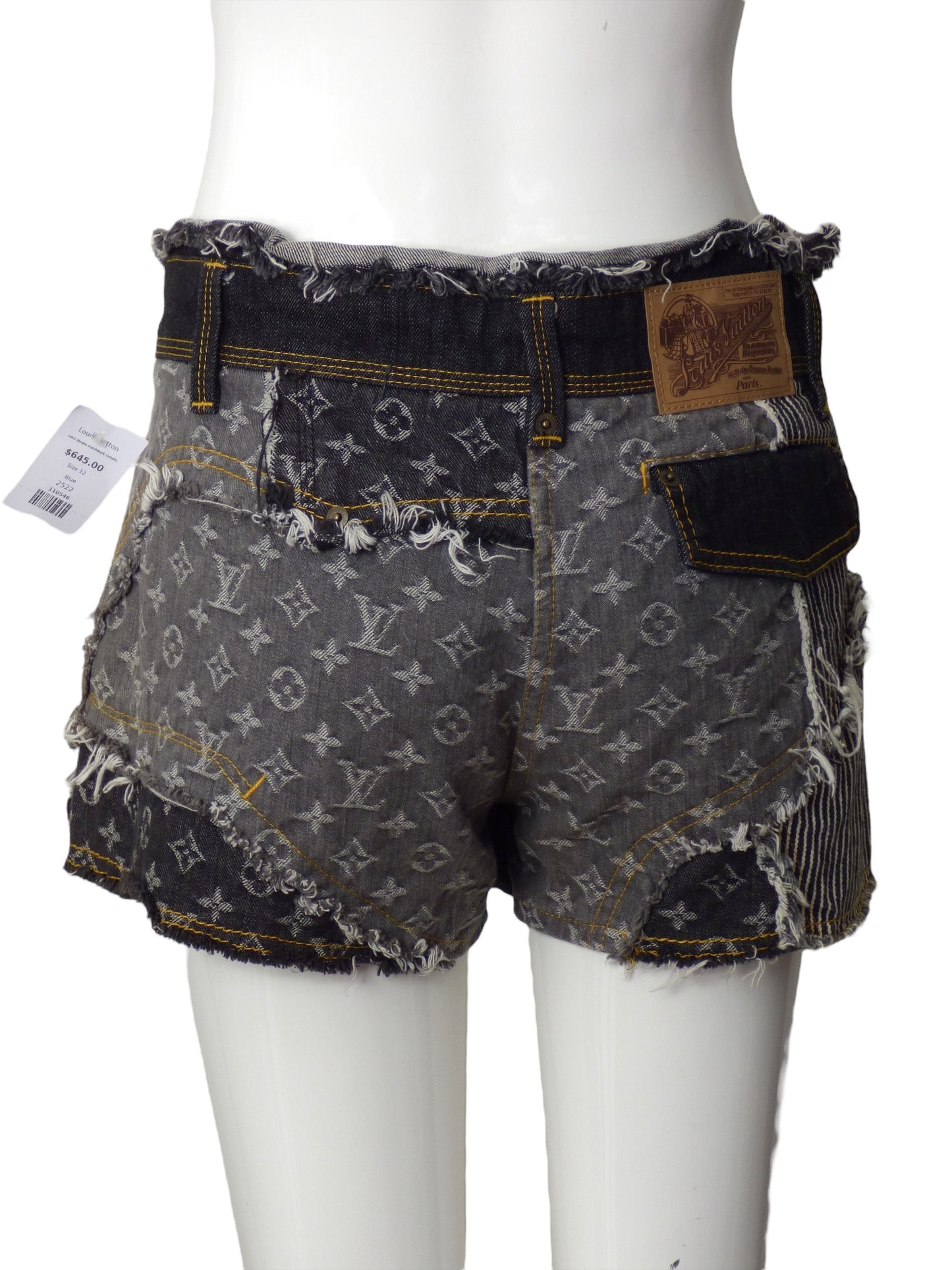 LOUIS VUITTON- 2007 Logo Print Denim Short Shorts, Size 12