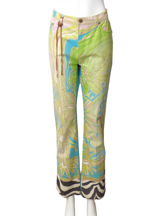 ROBERTO CAVALLI- Multi Color Print Denim Jeans, Size 12