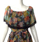 VICTOR COSTA-1970s Floral Chiffon Print Evening Dress, Size 4
