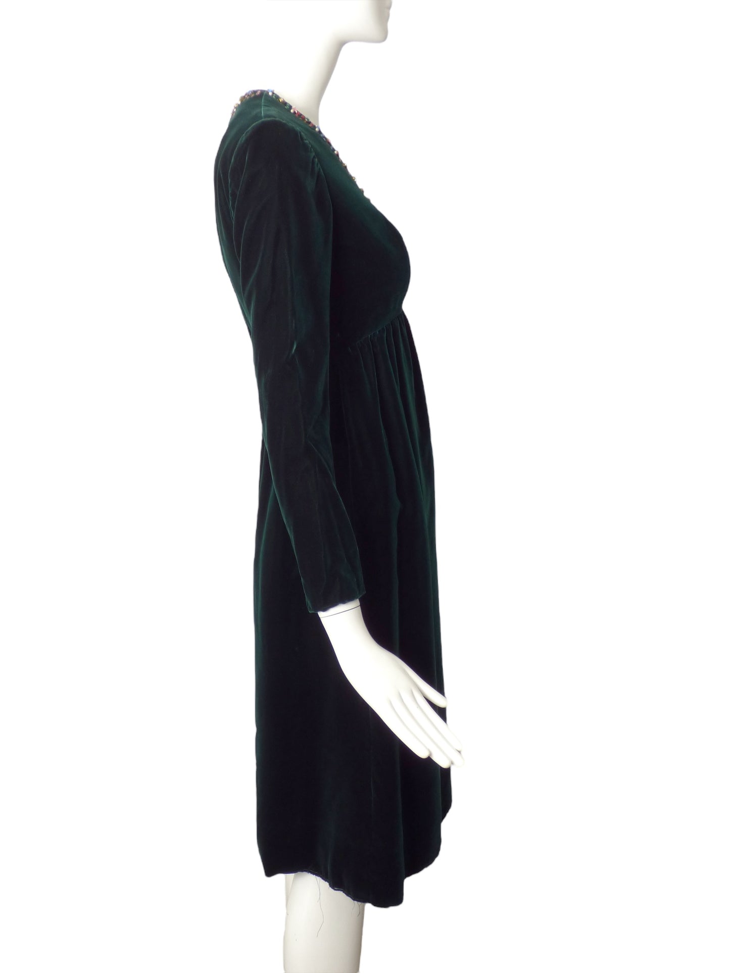 1960s Beaded Green Velvet Dress, Size 4