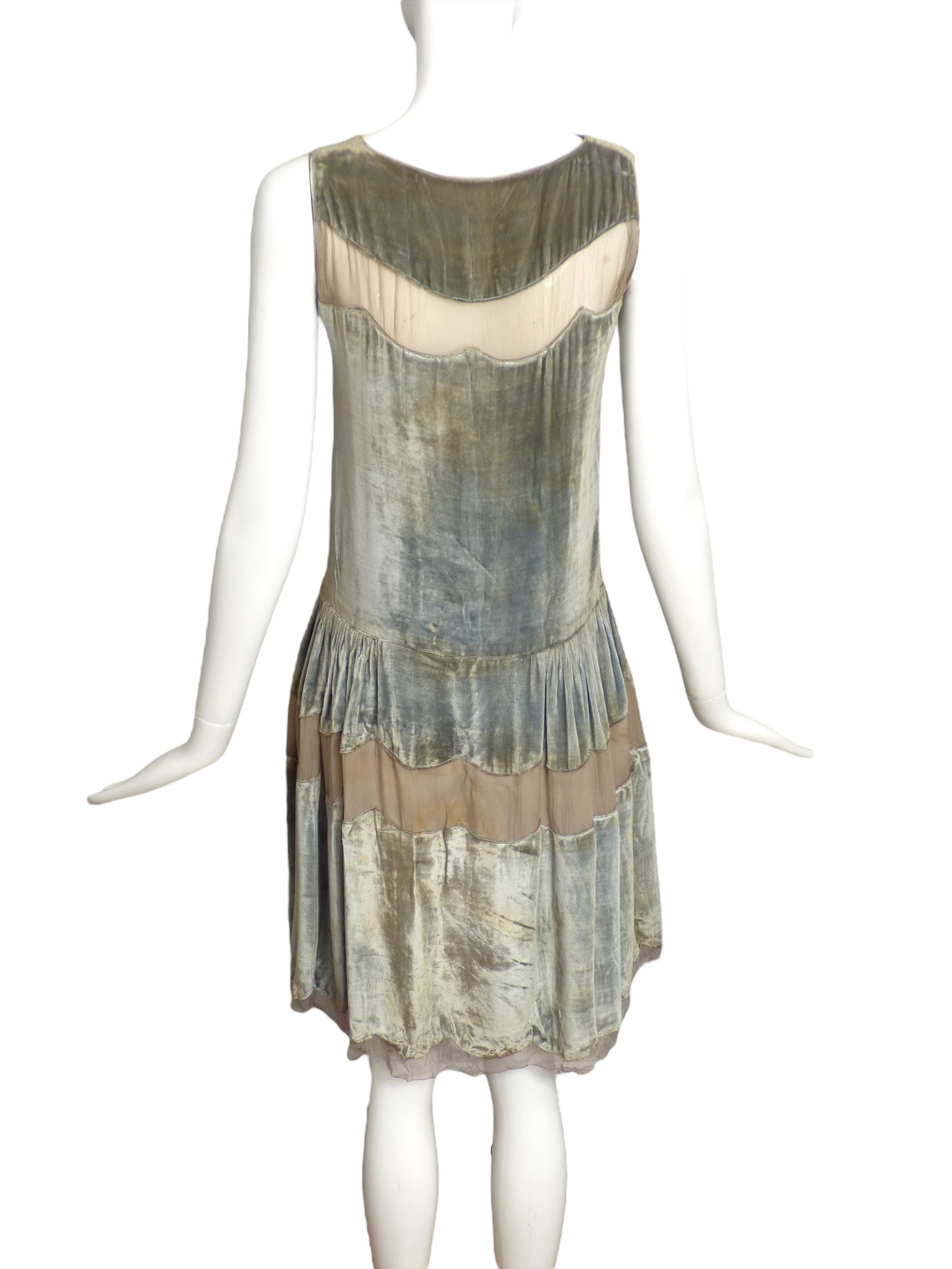 1920s Green Velvet Flapper Dress, Size 2