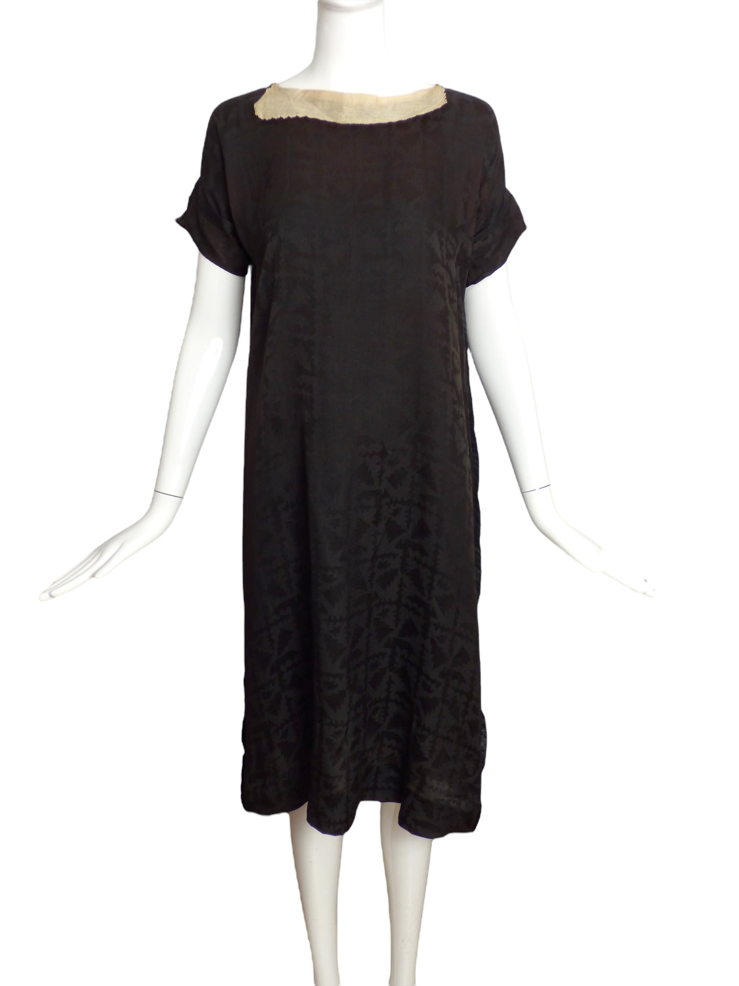 1920s Black Silk Jacquard Flapper Dress, Size 8