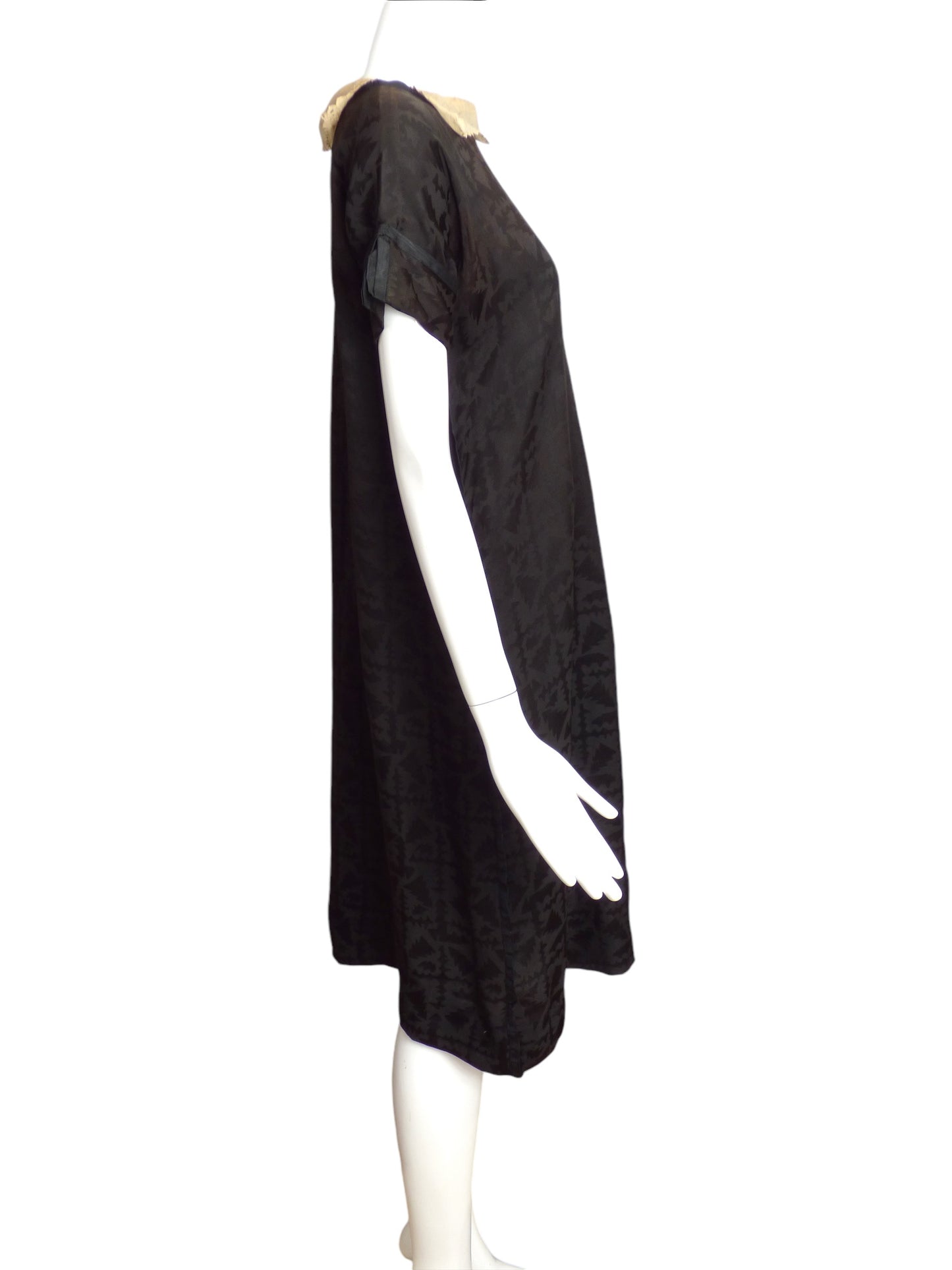 1920s Black Silk Jacquard Flapper Dress, Size 8