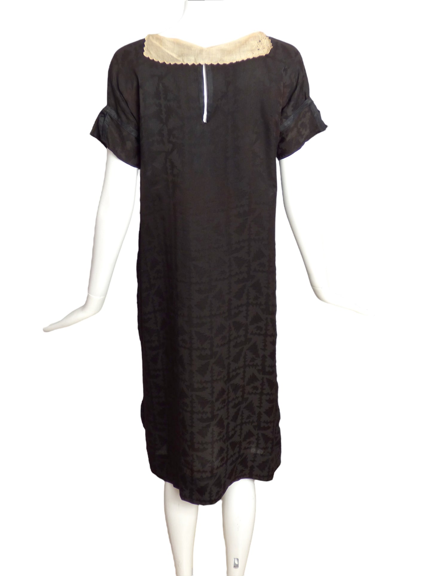 1920s Black Silk Jacquard Flapper Dress, Size 8