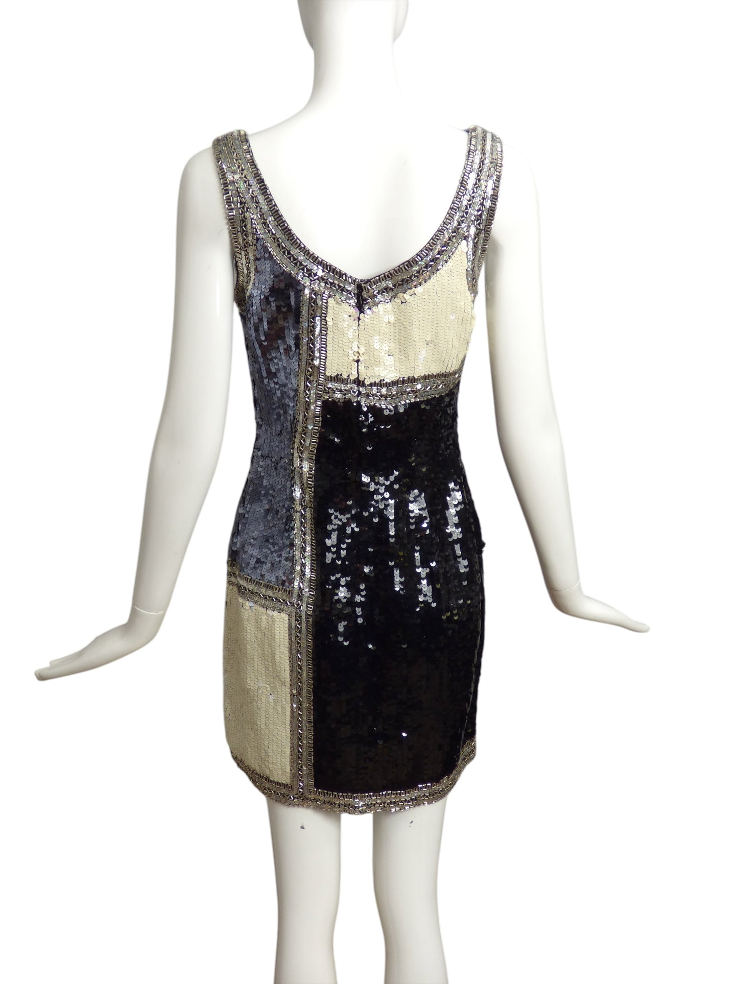 OLEG CASSINI- 1980s Sequin Color Block Dress, Size 4