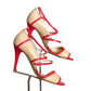 ESCADA- Red & Tan Patent Leather Strappy Sandals, Size 37.5