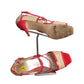 ESCADA- Red & Tan Patent Leather Strappy Sandals, Size 37.5