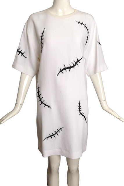 MOSCHINO COUTURE- 2020 White Embroidered Knit Dress, Size 6