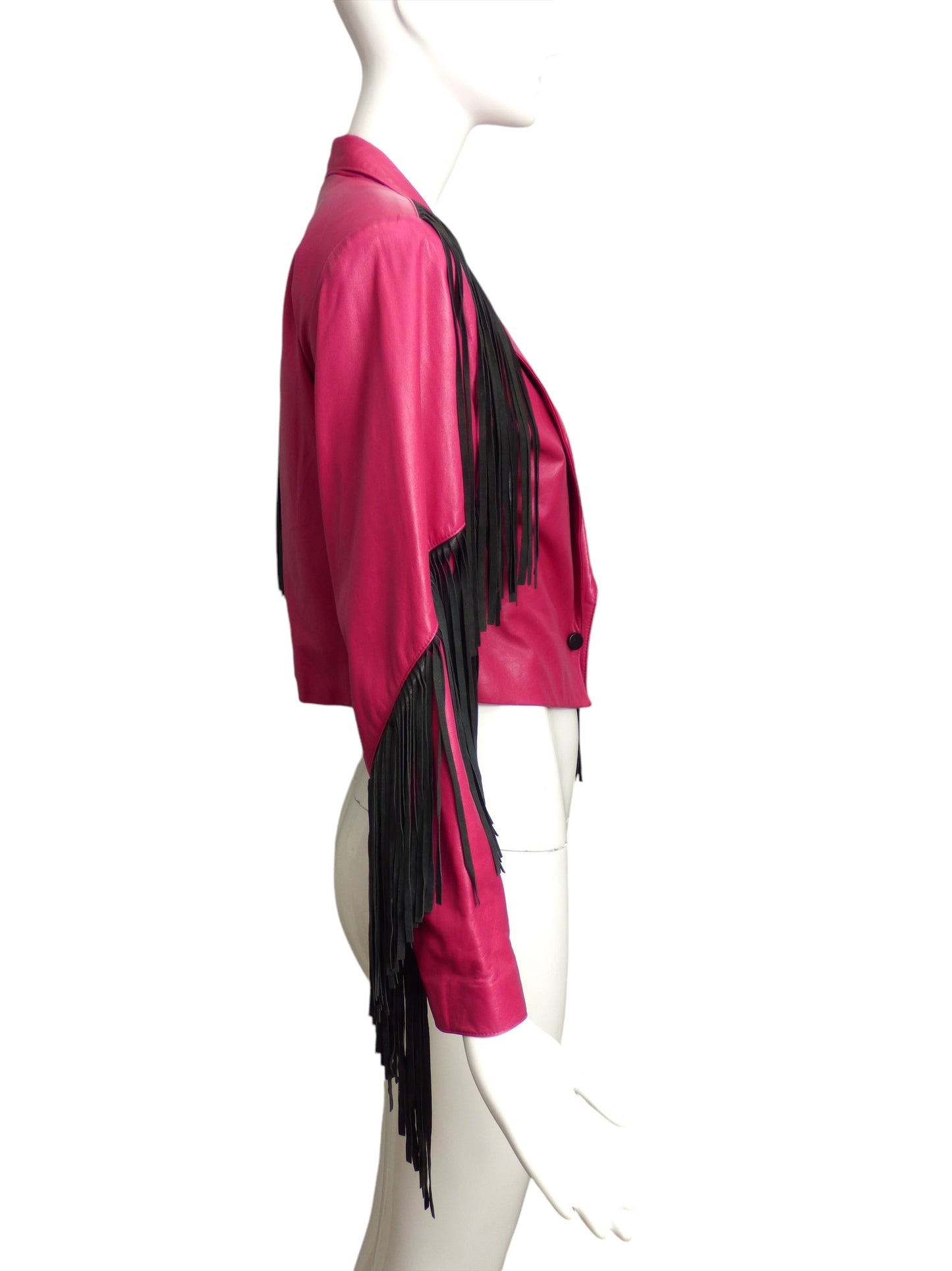 IN TRANSIT-1980s Pink & Black Fringe Bolero, Size 4