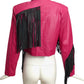 IN TRANSIT-1980s Pink & Black Fringe Bolero, Size 4