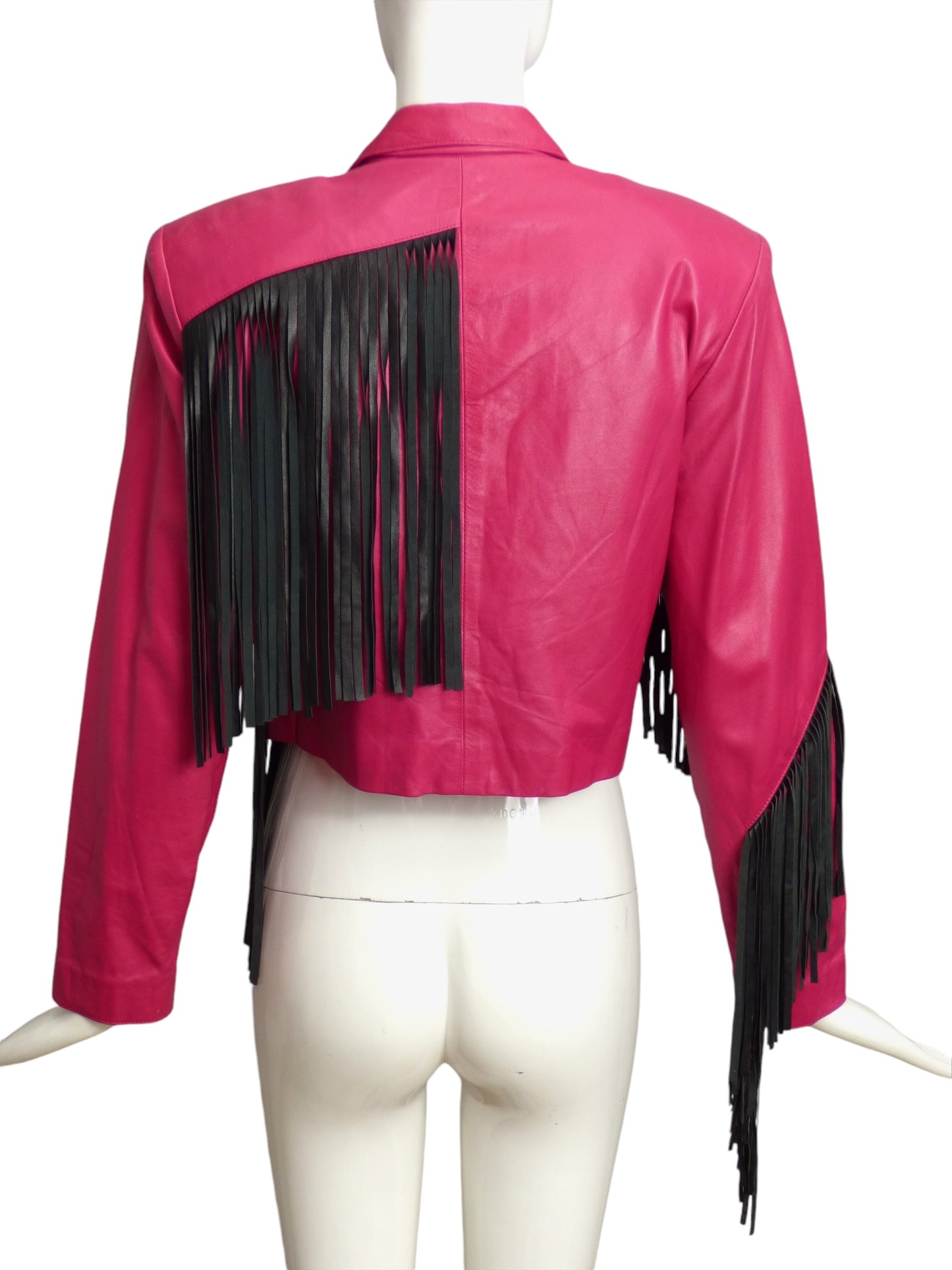 IN TRANSIT-1980s Pink & Black Fringe Bolero, Size 4