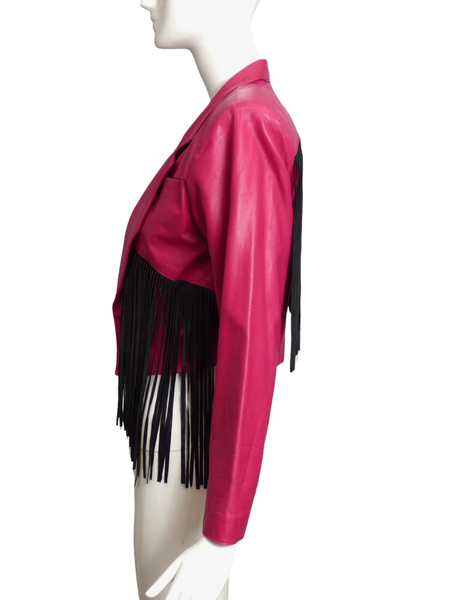 IN TRANSIT-1980s Pink & Black Fringe Bolero, Size 4