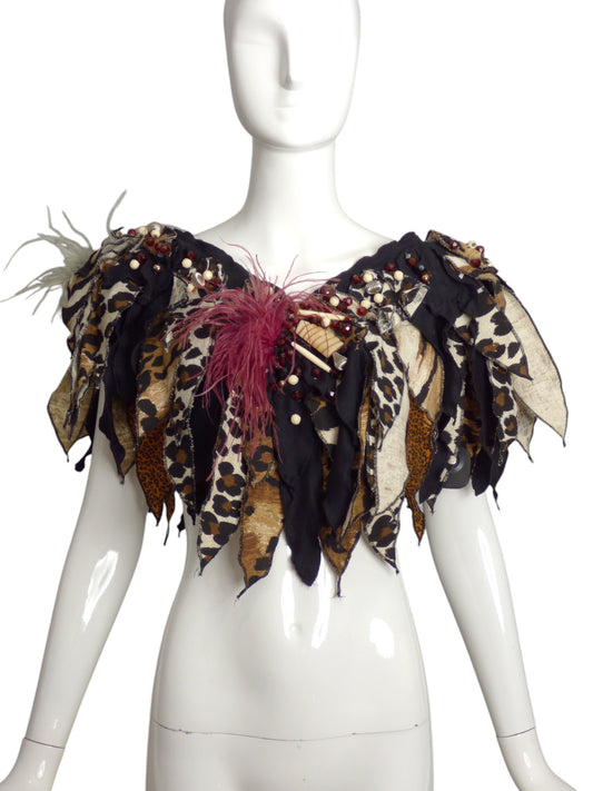 1980s Beaded Fabric Fringe Collar, One Size