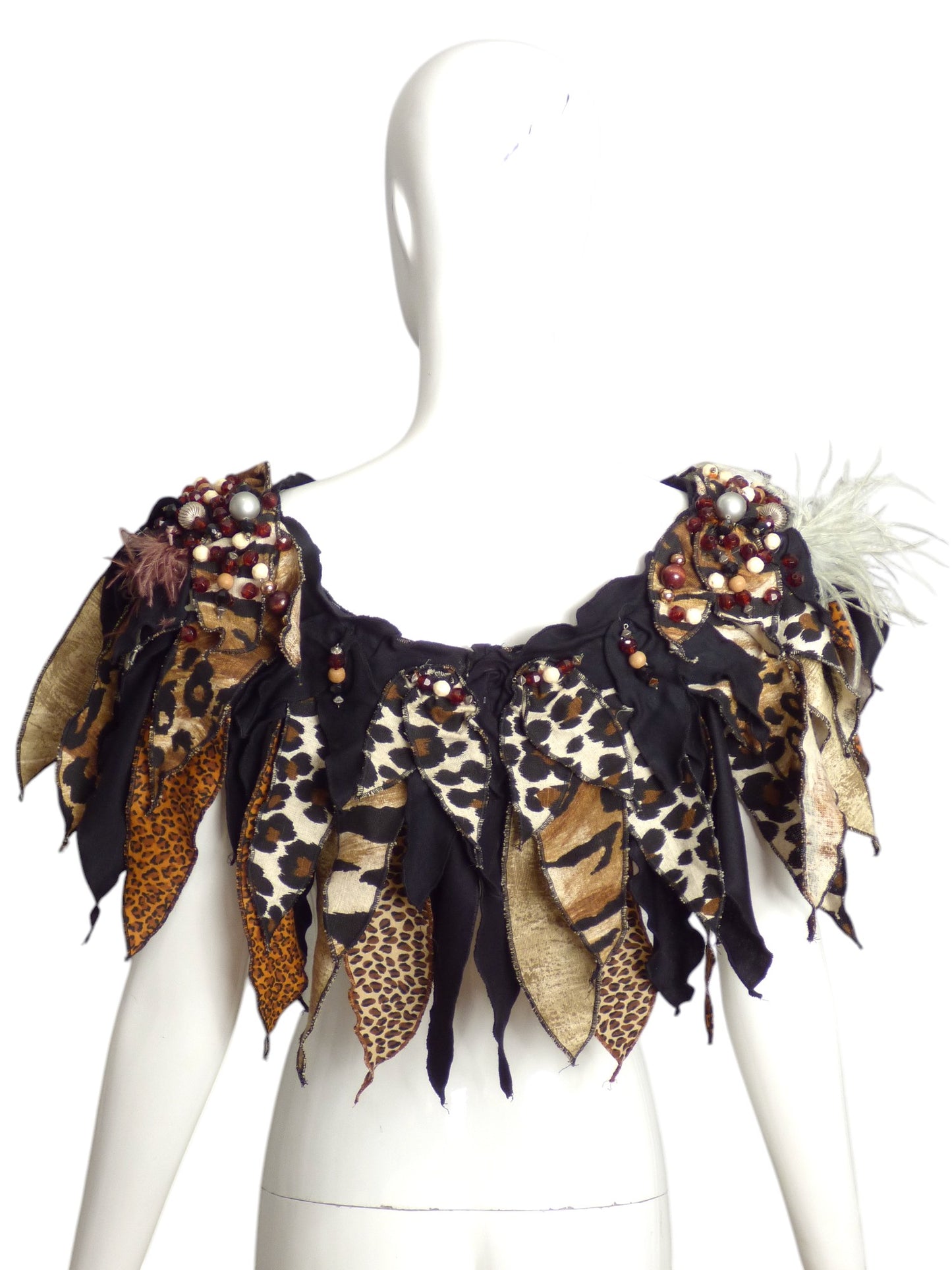 1980s Beaded Fabric Fringe Collar, One Size