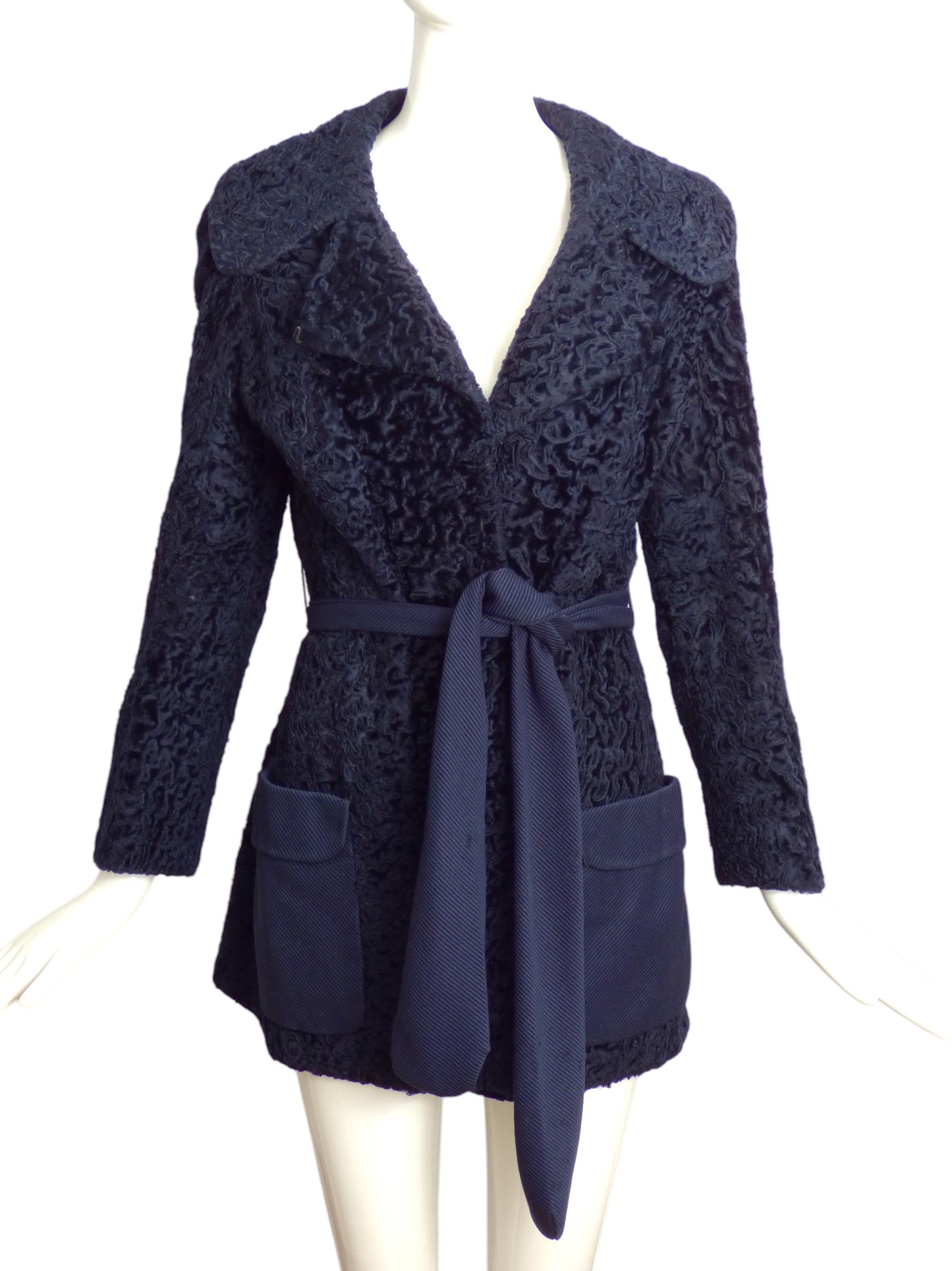 1960s Navy Broadtail Fur Coat, Size 6