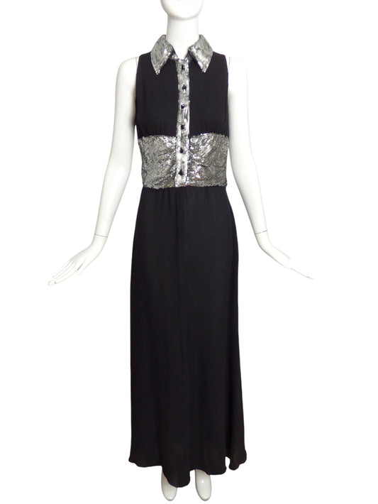 VALENTINO- Black Sequin Crepe Evening Gown, Size 10