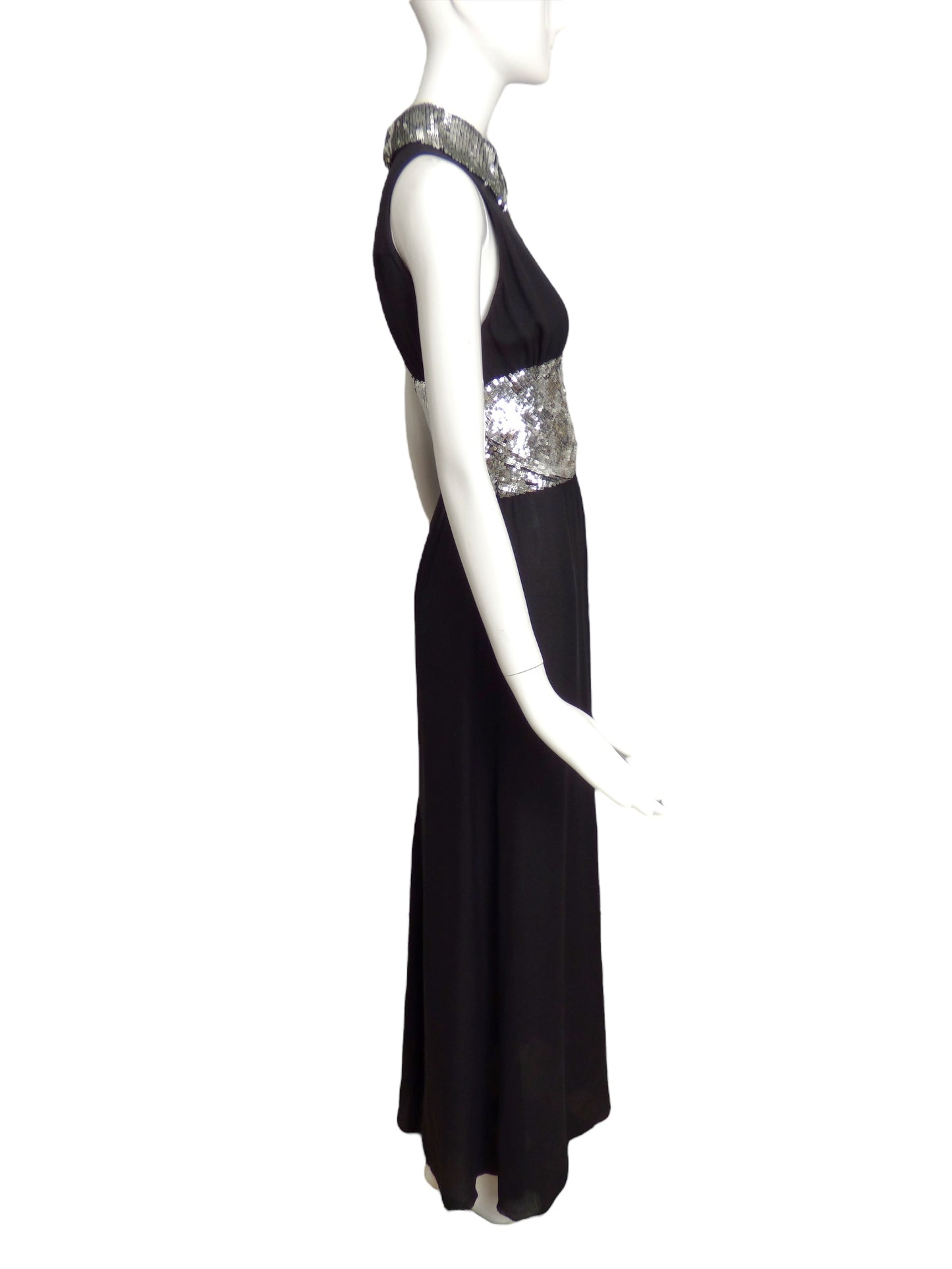 VALENTINO- Black Sequin Crepe Evening Gown, Size 10