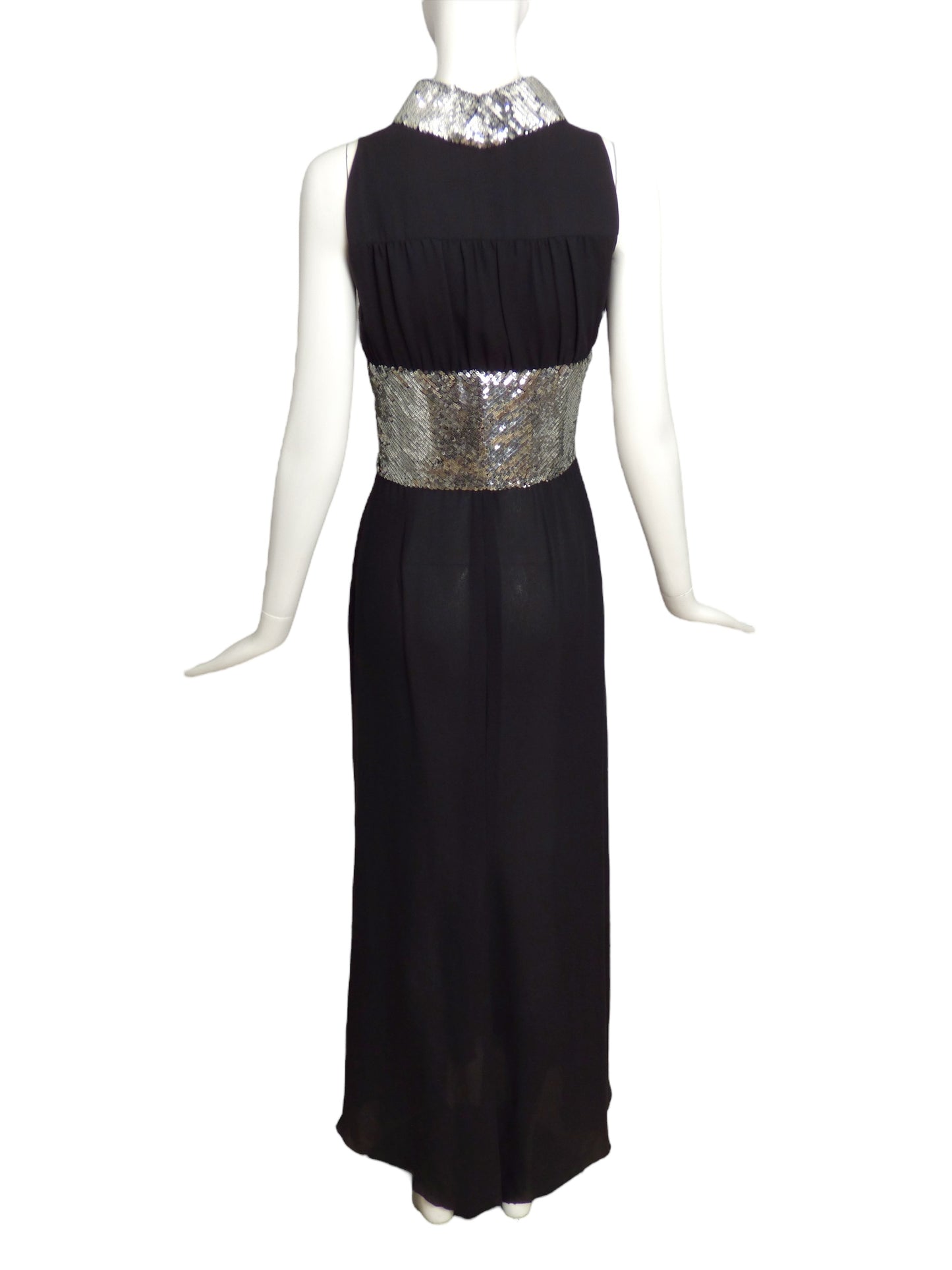 VALENTINO- Black Sequin Crepe Evening Gown, Size 10