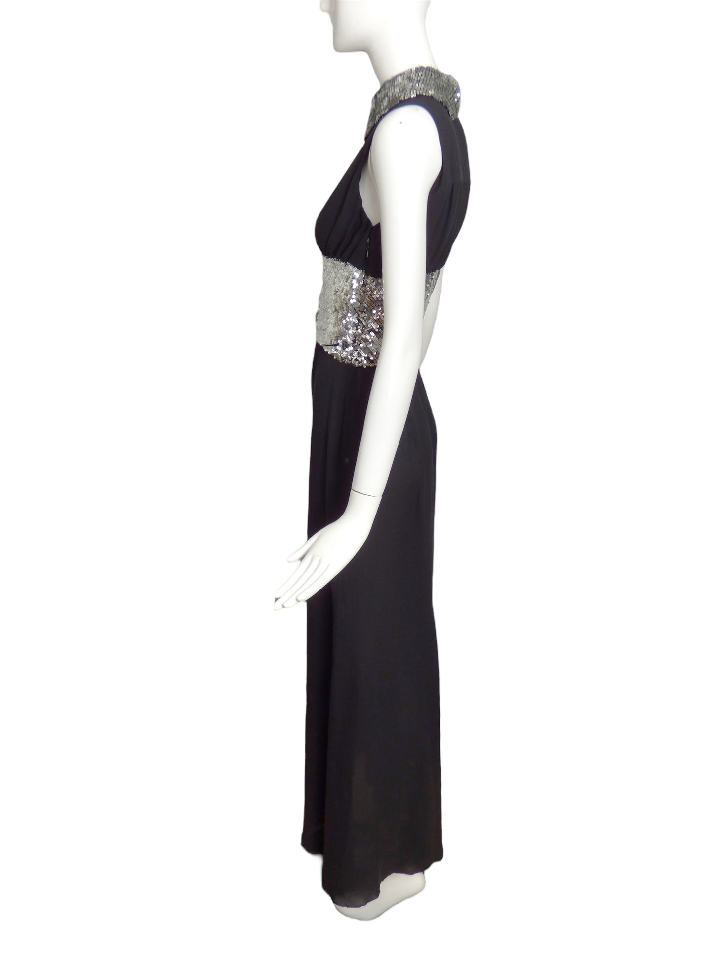 VALENTINO- Black Sequin Crepe Evening Gown, Size 10