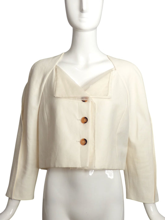 CAROLINA HERRERA- NWT Ivory Brocade & Organza Jacket, Size 12